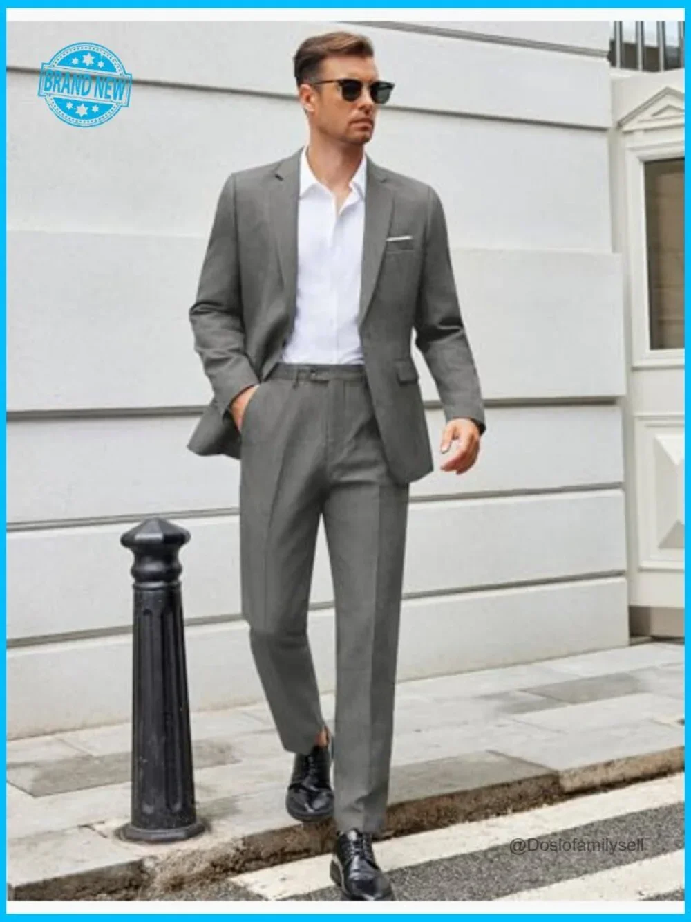 Classic Fit Two Piece Suit Set One Button Blazer Business Wedding Formal